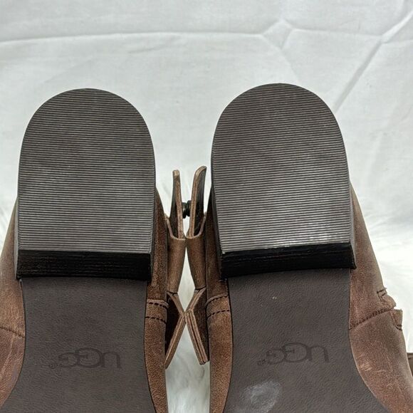 UGG Elysian Brown Distressed Leather Strappy Ankle Booties Sz 8 - Picture 8 of 8